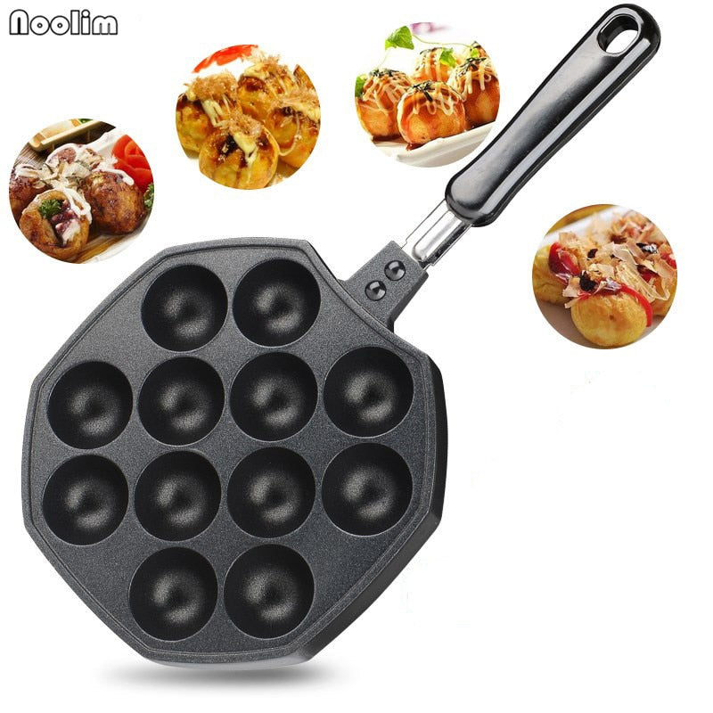 NOOLIM 12 Cavities Aluminum Alloy Takoyaki Pan Takoyaki Maker Octopus Small Balls Baking Pan Home Cooking Tools Kitchen Utensils