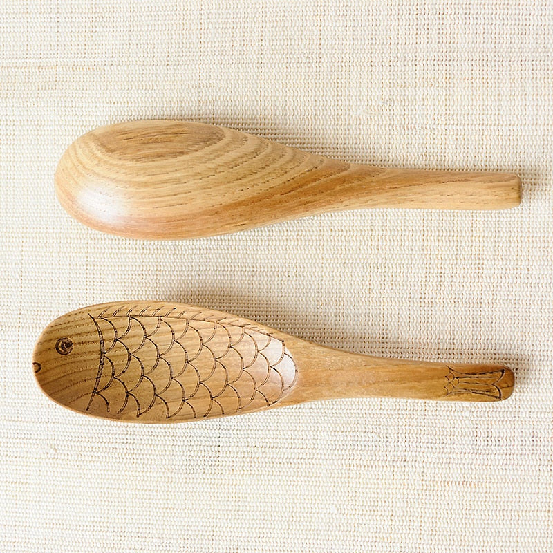 Xingcheng Handmade Chestnut fish Spoon Natural Style manual wood soup Ladle with  decorative function Kitchen Utensils