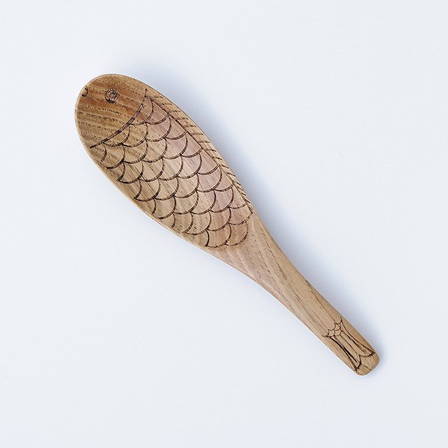 Xingcheng Handmade Chestnut fish Spoon Natural Style manual wood soup Ladle with  decorative function Kitchen Utensils