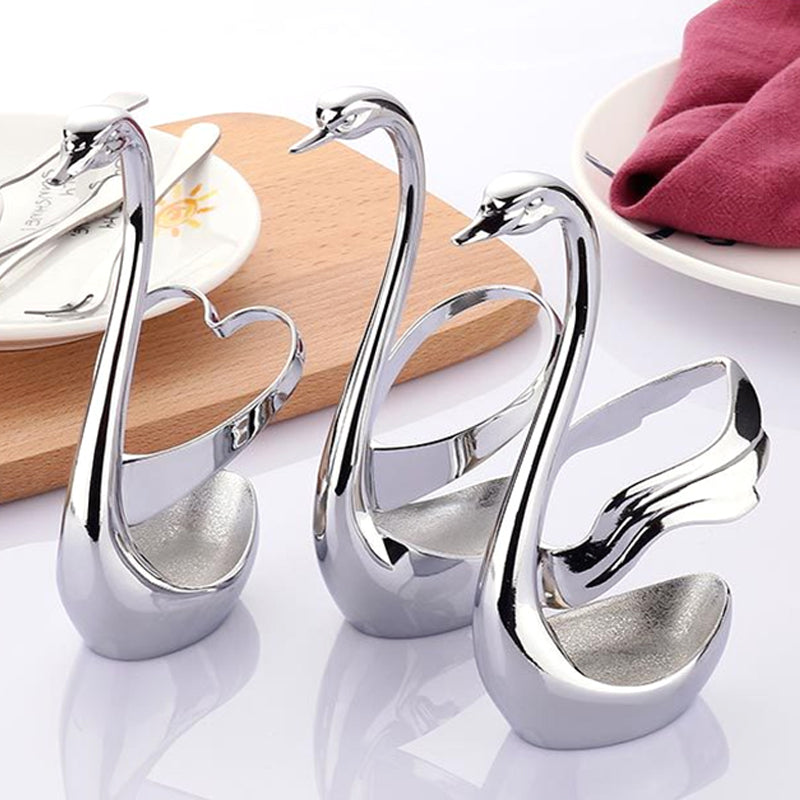 Xingcheng 15*7.5cm Zinc Alloy Swan Mini Cutlery Holder Chopsticks Fork Spoon Swan Seat Internal frosting Decorative Kitchen Organizer